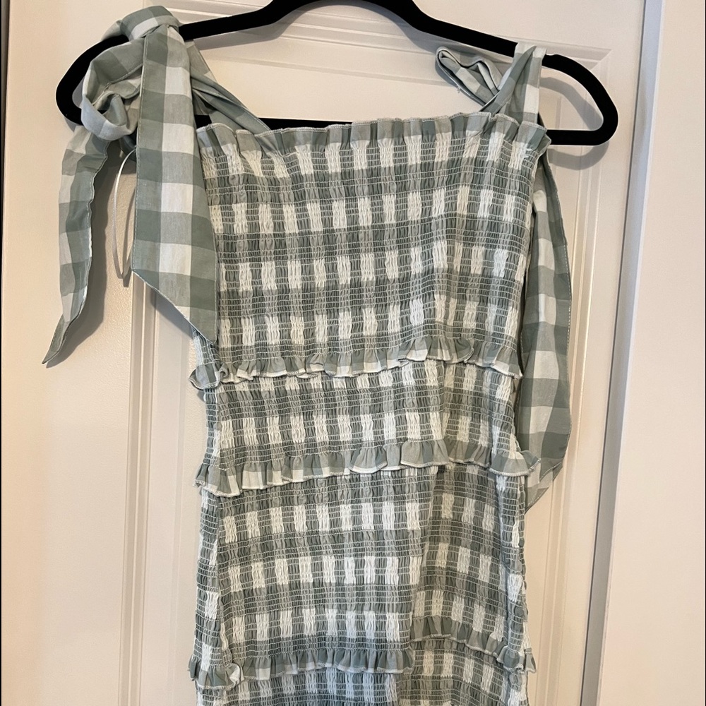 Green and white checkered dress